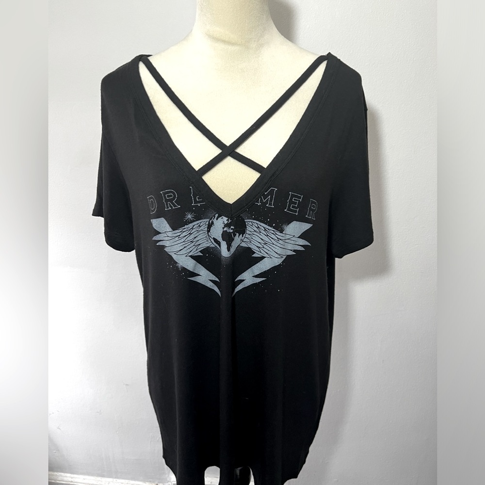 Express one- eleven, black v-neck graphic tee, M